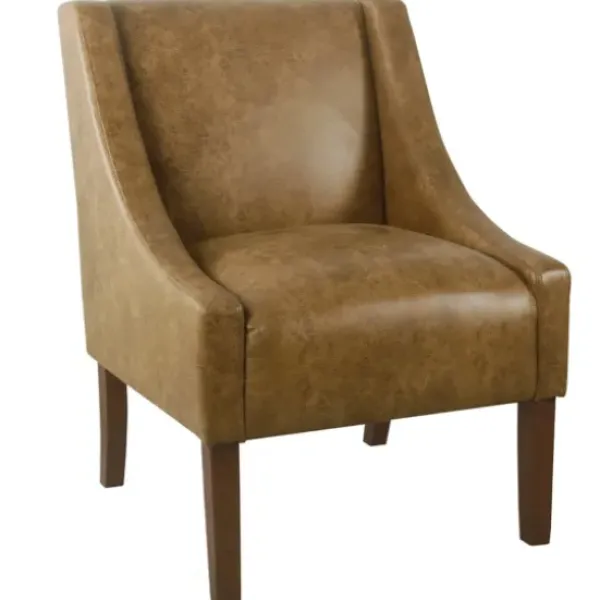 Accent Chairs-Kirkland's Home Vintage Faux Leather Swoop Accent Chair Brown