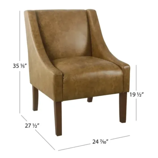 Accent Chairs-Kirkland's Home Vintage Faux Leather Swoop Accent Chair Brown