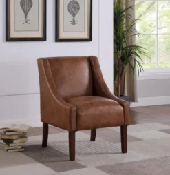 Accent Chairs-Kirkland's Home Vintage Faux Leather Swoop Accent Chair Brown