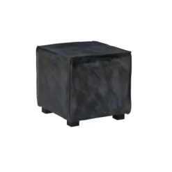 Benches & Ottomans-Kirkland's Home Vintage Finish Leather Cube Ottoman Gray
