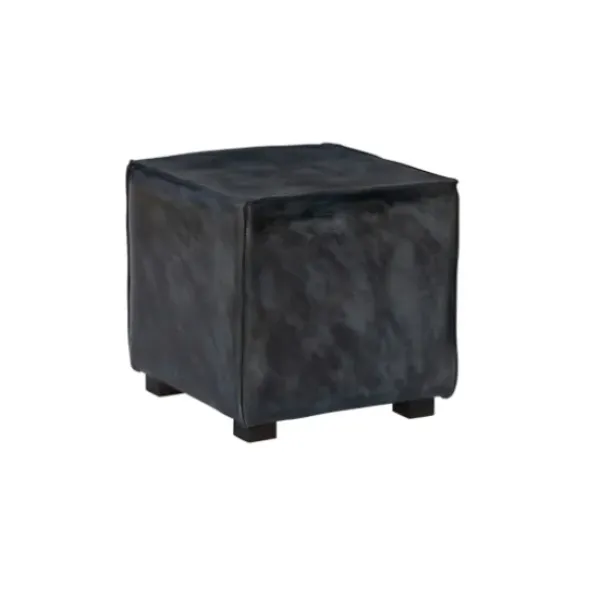 Benches & Ottomans-Kirkland's Home Vintage Finish Leather Cube Ottoman Gray