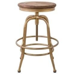 Bar Stools & Counter Height Stools-Kirkland's Home Vintage Gold Circled Arch Base Counter Stool Brown/Gold