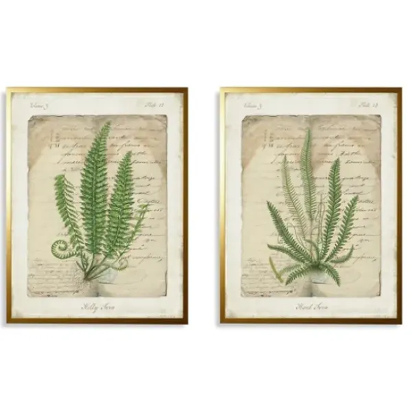 Framed Art-Kirkland's Home Vintage Green Ferns Framed Art Prints, Set Of 2 Tan/Green