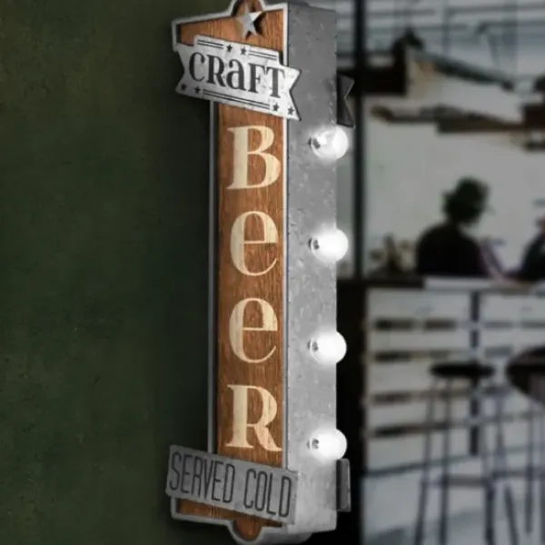 Wall Quotes & Signs-Kirkland's Home Vintage Led Metal Craft Beer Bar Marquee Plaque Brown/Silver