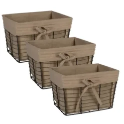 Baskets & Boxes-Kirkland's Home Vintage Wire Baskets With Taupe Liner, Set Of 3 Tan
