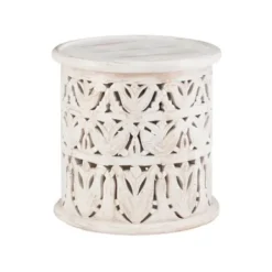Accent & End Tables-Kirkland's Home Vintage Wood Carved Birds Accent Table White