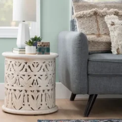 Accent & End Tables-Kirkland's Home Vintage Wood Carved Birds Accent Table White