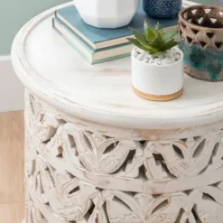 Accent & End Tables-Kirkland's Home Vintage Wood Carved Birds Accent Table White