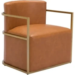 Accent Chairs-Kirkland's Home Vinyl And Gold Frame Accent Chair Brown