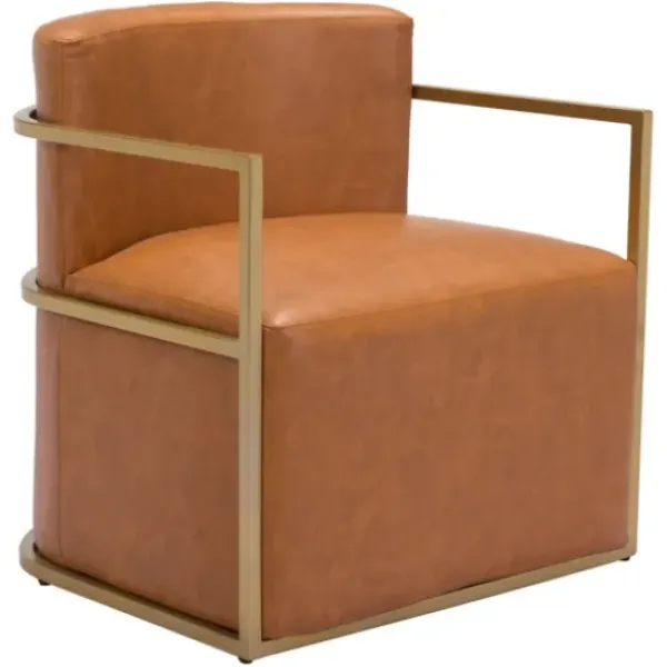 Accent Chairs-Kirkland's Home Vinyl And Gold Frame Accent Chair Brown