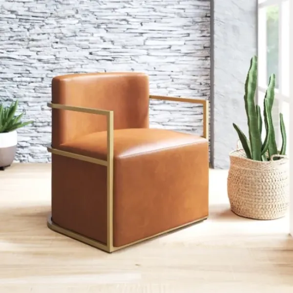 Accent Chairs-Kirkland's Home Vinyl And Gold Frame Accent Chair Brown