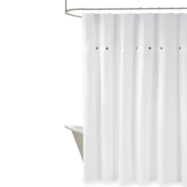 Shower Curtains-Kirkland's Home Waffle Cotton Blend Shower Curtain Ivory