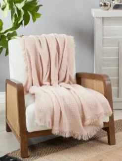Blankets & Throws-Kirkland's Home Waffle Weave Throw Blanket Pink