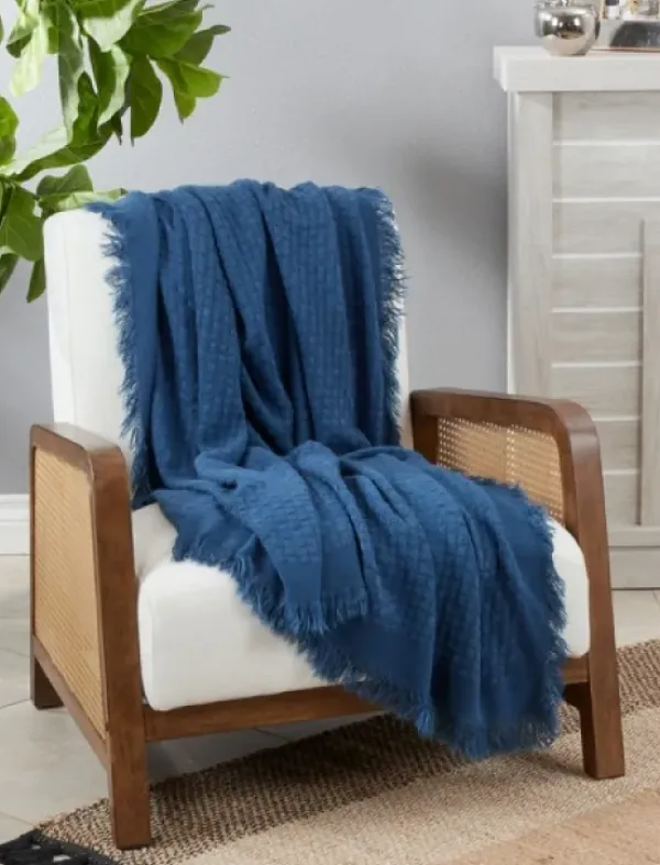 Blankets & Throws-Kirkland's Home Waffle Weave Throw Blanket Blue