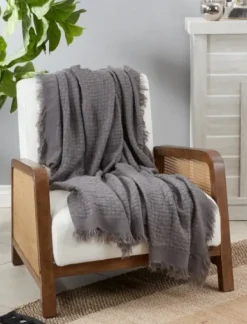 Blankets & Throws-Kirkland's Home Waffle Weave Throw Blanket Gray