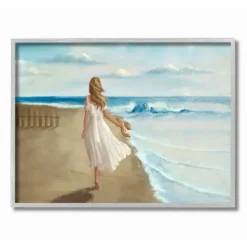 Framed Art-Kirkland's Home Walk On The Beach Framed Canvas Art Print Blue