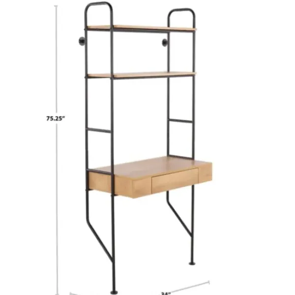 Office Furniture-Kirkland's Home Wall-Mounted Steel And Blonde Wood Desk