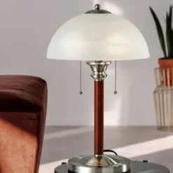 Desk Lamps & Task Lighting-Kirkland's Home Walnut Alabaster Frosted Glass Table Lamp White