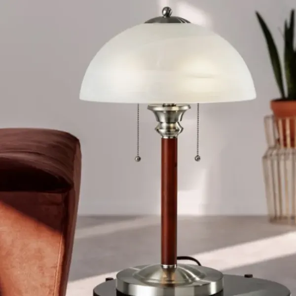 Desk Lamps & Task Lighting-Kirkland's Home Walnut Alabaster Frosted Glass Table Lamp White