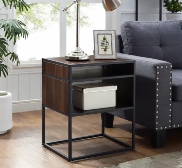 Accent & End Tables-Kirkland's Home Walnut And Metal Mid-Century Modern Accent Table