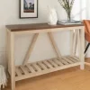 Console Tables-Kirkland's Home Walnut And Whitewash A-Frame Console Table Ivory