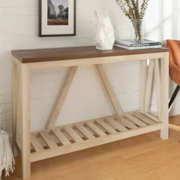 Console Tables-Kirkland's Home Walnut And Whitewash A-Frame Console Table Ivory
