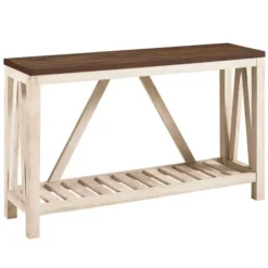 Console Tables-Kirkland's Home Walnut And Whitewash A-Frame Console Table Ivory