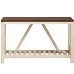 Console Tables-Kirkland's Home Walnut And Whitewash A-Frame Console Table Ivory