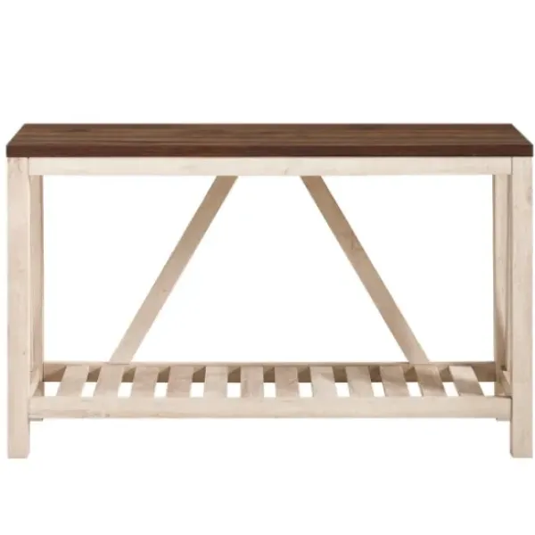 Console Tables-Kirkland's Home Walnut And Whitewash A-Frame Console Table Ivory