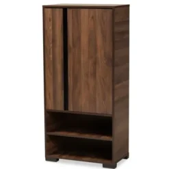Entryway Furniture-Kirkland's Home Walnut Asymmetrical Shoe Storage Cabinet Brown