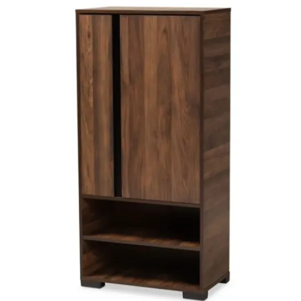 Entryway Furniture-Kirkland's Home Walnut Asymmetrical Shoe Storage Cabinet Brown