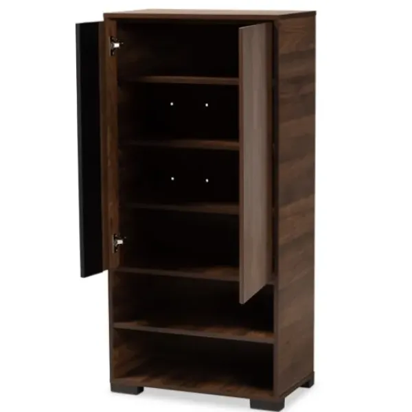 Entryway Furniture-Kirkland's Home Walnut Asymmetrical Shoe Storage Cabinet Brown