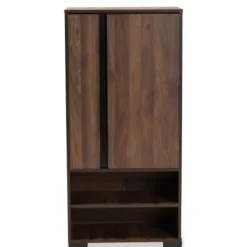 Entryway Furniture-Kirkland's Home Walnut Asymmetrical Shoe Storage Cabinet Brown