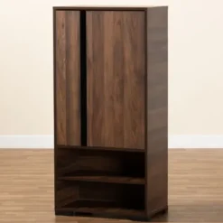 Entryway Furniture-Kirkland's Home Walnut Asymmetrical Shoe Storage Cabinet Brown