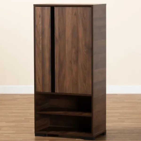 Entryway Furniture-Kirkland's Home Walnut Asymmetrical Shoe Storage Cabinet Brown