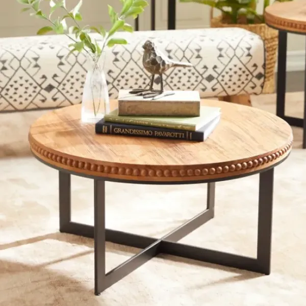 Coffee Tables-Kirkland's Home Walnut Beaded Industrial Coffee Table