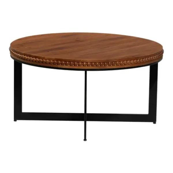 Coffee Tables-Kirkland's Home Walnut Beaded Industrial Coffee Table