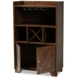 Cabinets & Sideboards-Kirkland's Home Walnut Brown Open Shelf Wine Cabinet