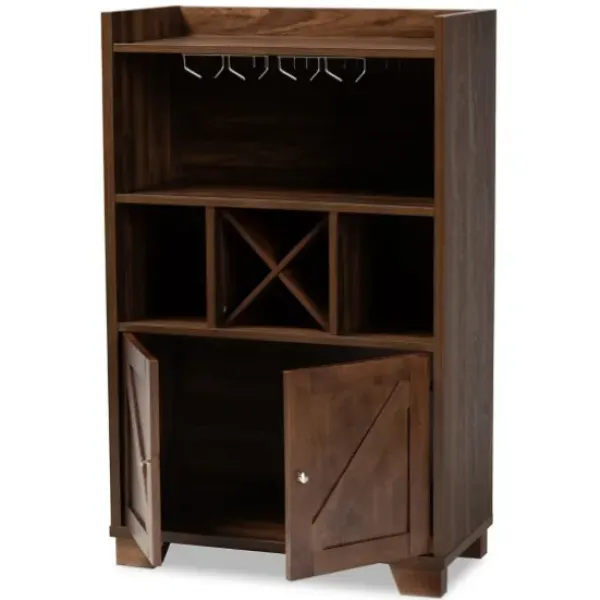 Cabinets & Sideboards-Kirkland's Home Walnut Brown Open Shelf Wine Cabinet