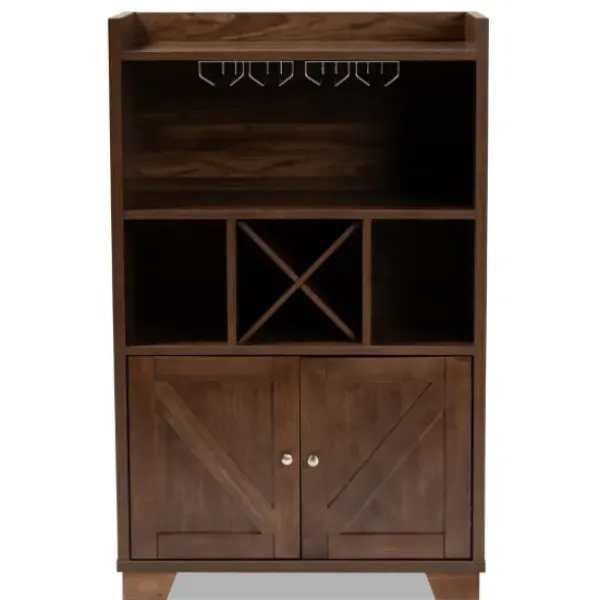 Cabinets & Sideboards-Kirkland's Home Walnut Brown Open Shelf Wine Cabinet