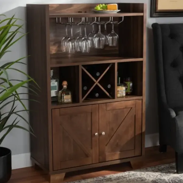 Cabinets & Sideboards-Kirkland's Home Walnut Brown Open Shelf Wine Cabinet