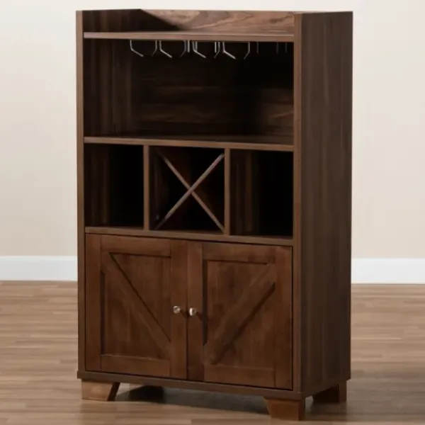 Cabinets & Sideboards-Kirkland's Home Walnut Brown Open Shelf Wine Cabinet