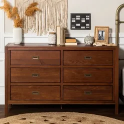 Dressers & Chests-Kirkland's Home Walnut Classic 6-Drawer Dresser Brown