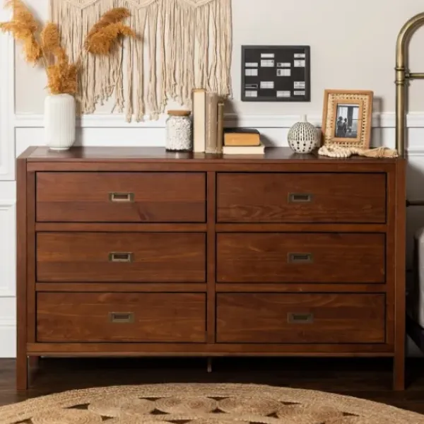 Dressers & Chests-Kirkland's Home Walnut Classic 6-Drawer Dresser Brown