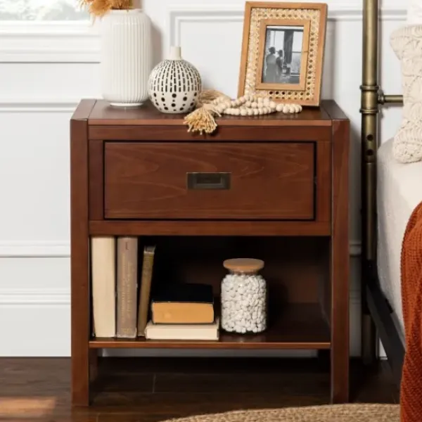 Nightstands-Kirkland's Home Walnut Classic 1-Drawer Nightstand Brown