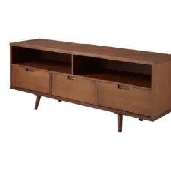 Tv Stands & Media Consoles-Kirkland's Home Walnut 3-Door Mid-Century Modern Tv Stand Brown