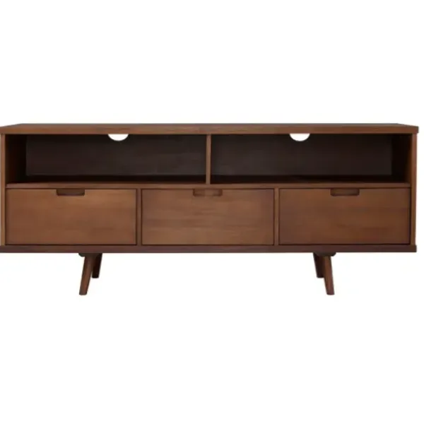 Tv Stands & Media Consoles-Kirkland's Home Walnut 3-Door Mid-Century Modern Tv Stand Brown