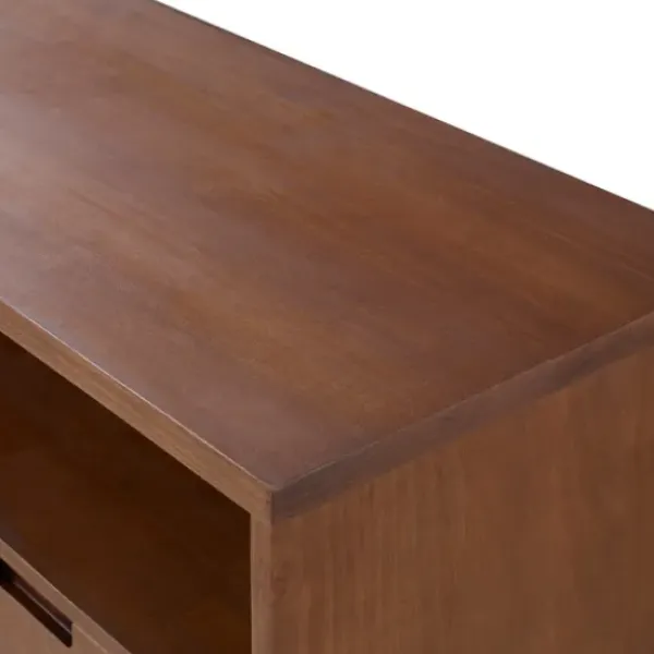 Tv Stands & Media Consoles-Kirkland's Home Walnut 3-Door Mid-Century Modern Tv Stand Brown