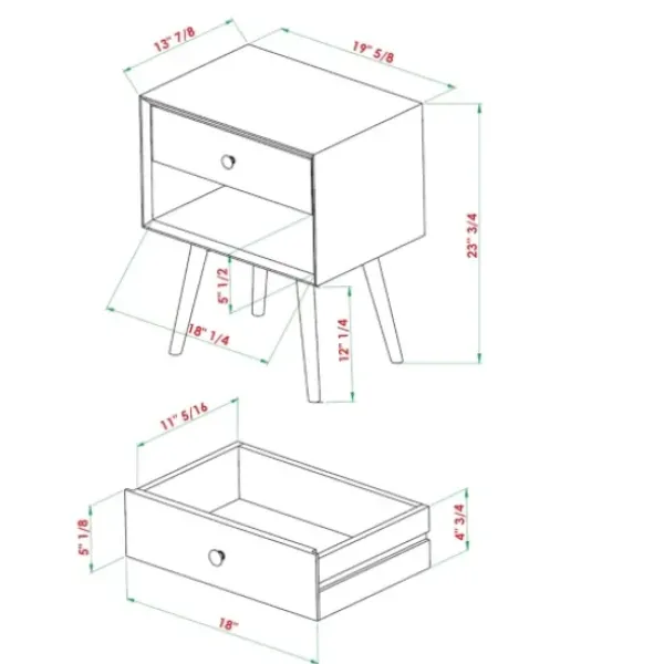 Nightstands-Kirkland's Home Walnut 1-Drawer Mid Century Nightstand Brown