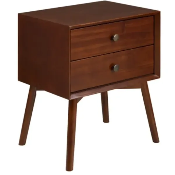 Nightstands-Kirkland's Home Walnut 2-Drawer Mid-Century Modern Nightstand Brown